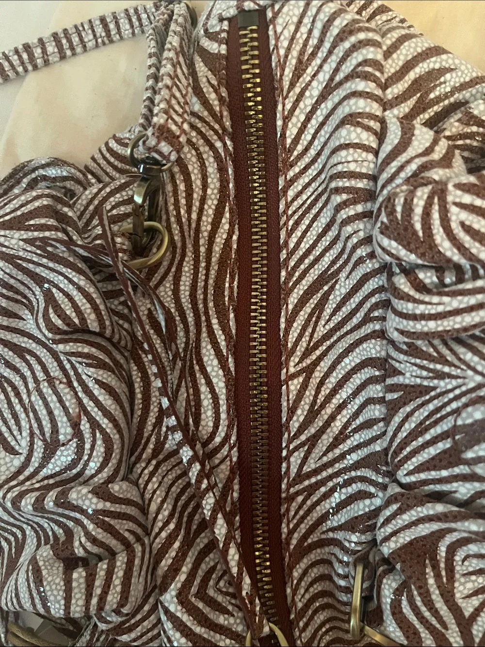 HOBO Brown and White Zebra-Print Hobo Tote
